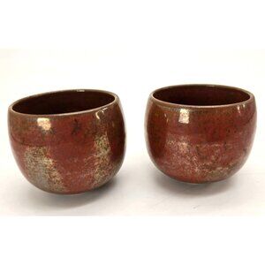 Vintage Ceramic Japanese Tea Cups Set Of 2 Brown Luster Natural Glazed je194